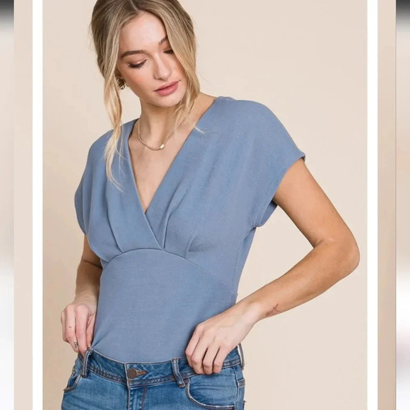 HEYSON Flatter Me Thermal V-Neck Bodysuit -Misty blue size small. NWT - Picture 2 of 13